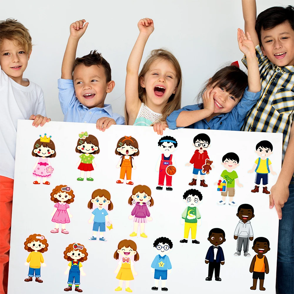 สติกเกอร์ตัวต่อแต่งตัวตัวละคร 6/12 แผ่น สนุกสนานด้วยการสร้างหน้าการ์ตูน เกมต่อจิ๊กซอว์ DIY ประกอบเอง ของเล่นเสริมพัฒนาการ รางวัลงานปาร์ตี้ ของขวัญ