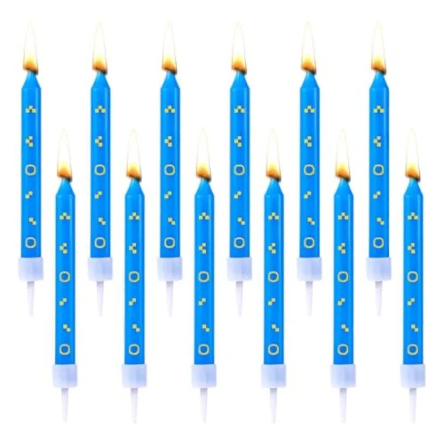 12 velas de cumpleaños con tema azul, velas temáticas con estampado de anillo dorado, vela decorativa para tarta con personajes de dibujos animados para niños y niñas B