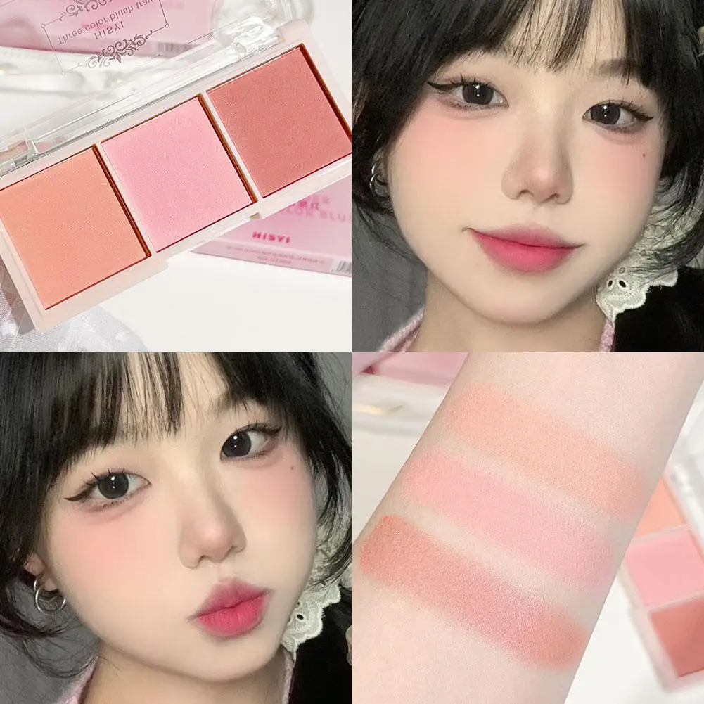 Gezicht Blush Poeder Wang Natuurlijke 3 Kleuren Wangtint Make-Up Face Blusher Cosmetica Matte Y0d4