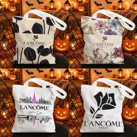 L-L-LancomeS Fashion Brand Storage Bags Durable Canvas Tote Bag - Large Capacity Double-Sided Printed Shoulder Handbag