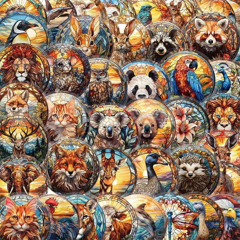 

50PCS Kawaii Round Animal PET Sticker Aesthetic Hand Accounting Transparent DIY Decoration Scrapbooking Supplies for Kids