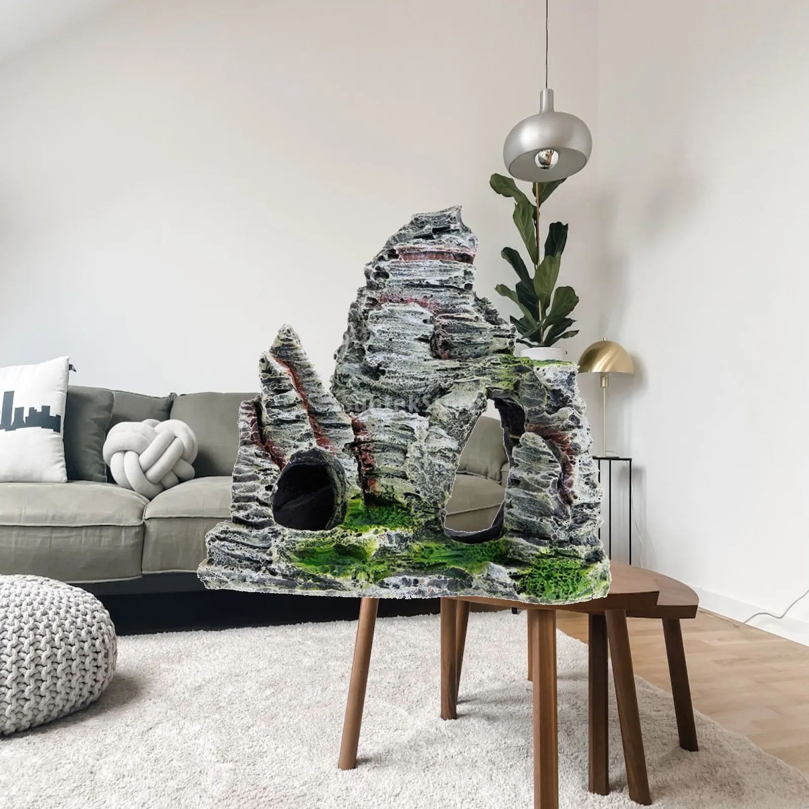 Artificial Mountain View Aquarium Decor Resin Rockery Hideout Cave for Small Fish and Turtle Fish Tank Set
