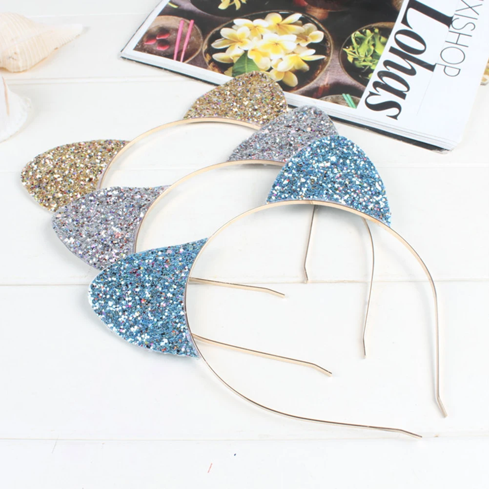 

6Pcs Cat Ear Hairb Shinning Party Hair Hoop Women Korean Version Ribbon Comfortable Lightweight Photo Props cosplay