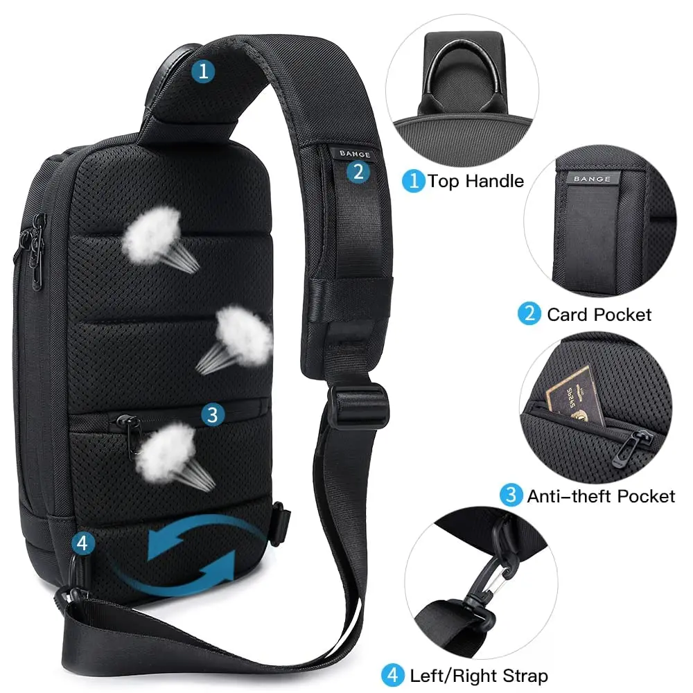 Sling Bag, Waterproof Men's Chest Bag Shoulder bags Crossbody Sling Backpack for Men