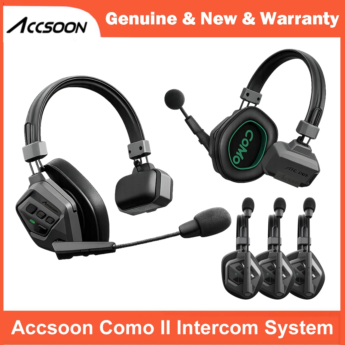 Accsoon CoMo II DECT Full Duplex Wireless Intercom System 400m 9 Users AI ENC Noise Cancelling 170g Lightweight No Base Station