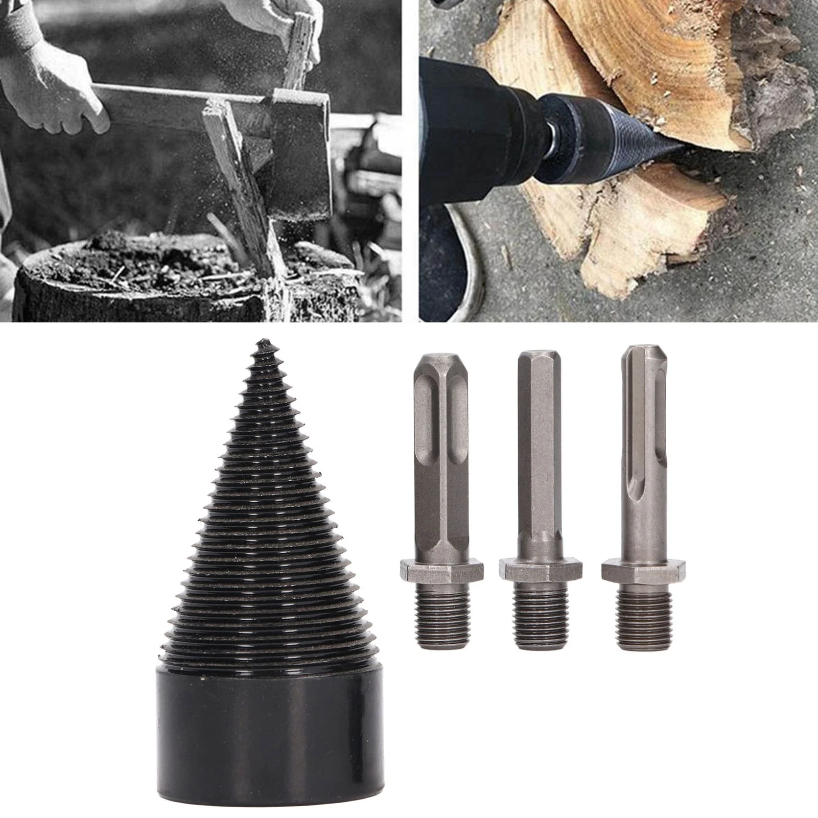 

Wood Splitter Drill Bit Electric Firewood Log Splitter Bit Set with Removable Shanks Carbon Steel Wood Splitter Bit