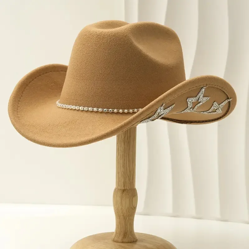 HongLuan Brokatowy Kapelusz Kostiumowy dla Dorosłych i Kapelusze Kowbojskie z Cyrkoniami dla Kobiet, Akcesoria do Cosplay Kowbojki i Kapelusz Kowbojski
