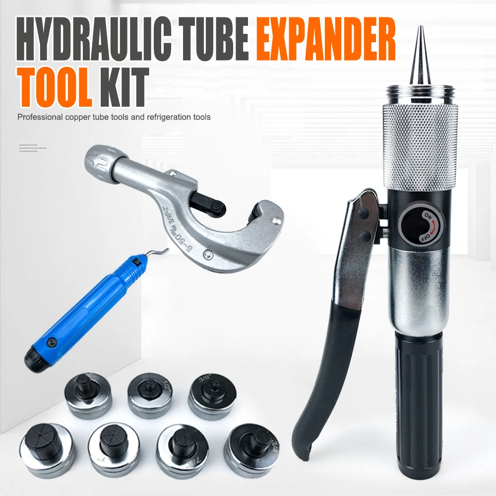

Manual Hydraulic Tube Expander Tool Kit with 7 Pipe Expander Heads Air Conditioner Copper Tube Flapper Refrigerator Tube Flapper