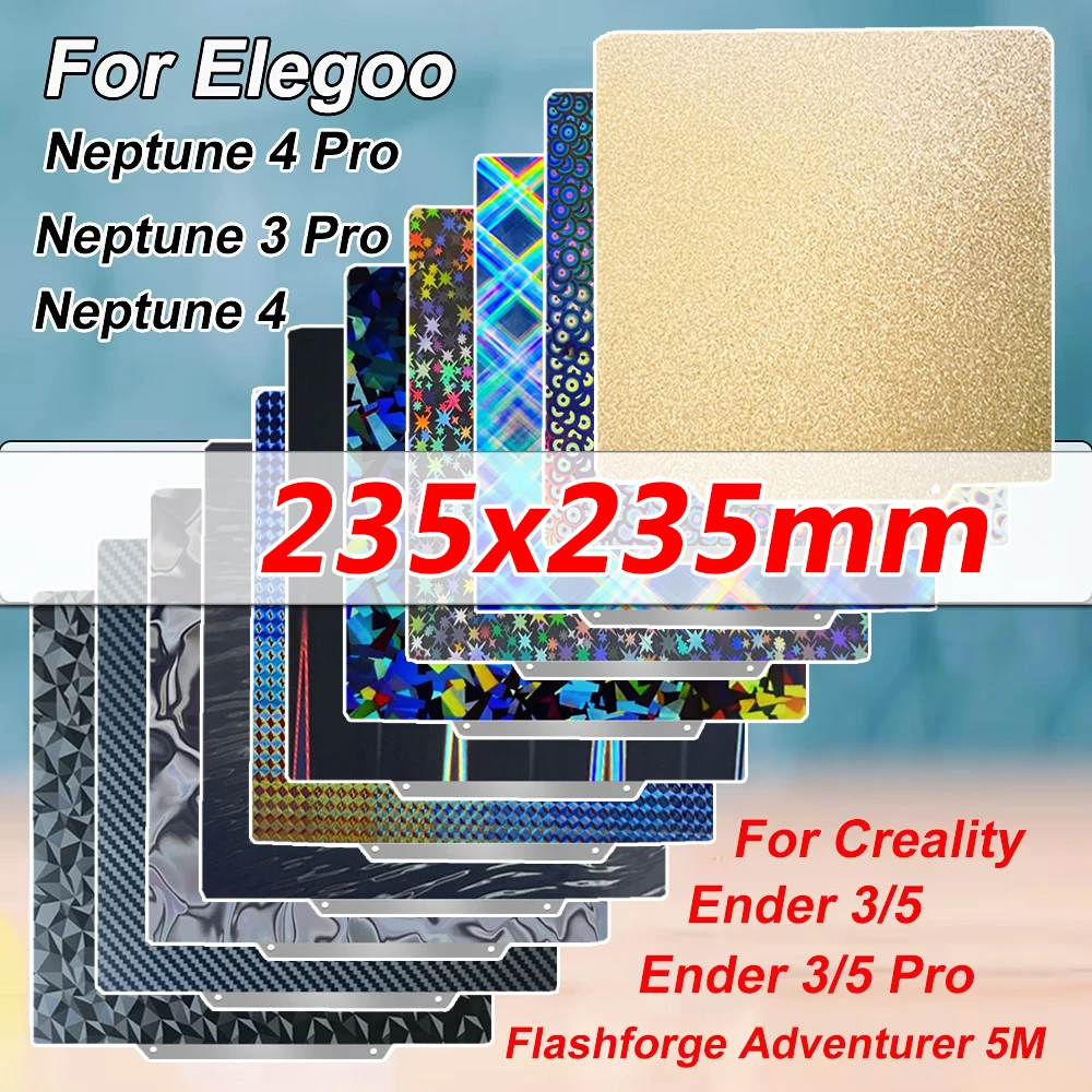 

Для Elegoo Neptune 3/4 Pro Build Plate Ender 3 V2 Двухсторонний пружинный стальной лист PEI для Ender 3 Pro, Ender 5 CR20 с подогревом