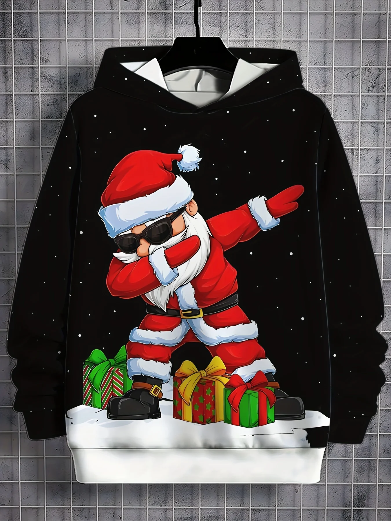 Sudaderas con capucha de Navidad para hombre, sudaderas con capucha con estampado 3D de Papá Noel, Tops con cordón, ropa deportiva informal