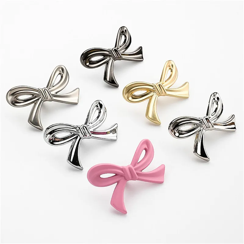 KK&FING 1 PC Pink Bowknot Zinc Alloy Cabinet Drawer Knobs Dresser Wine Cabinet Handles Gold Chrome Cupboard Wardrobe Door Handle