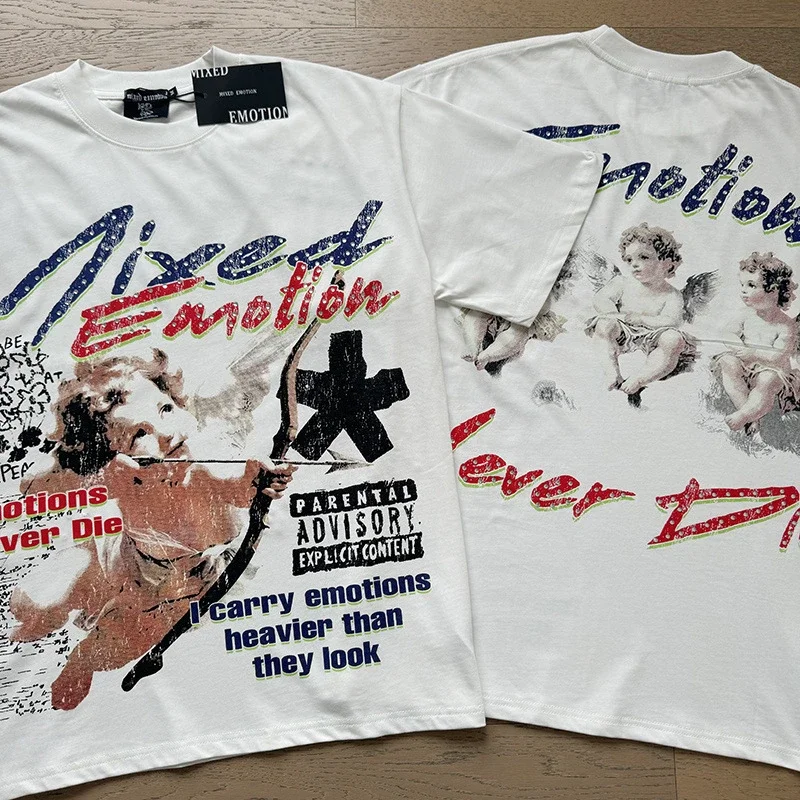 Shirts Mixed Emotion Streetwear Vintage Graffiti Graphic Retro Hole Men's Polyester Tees Short-Sleeve Casual