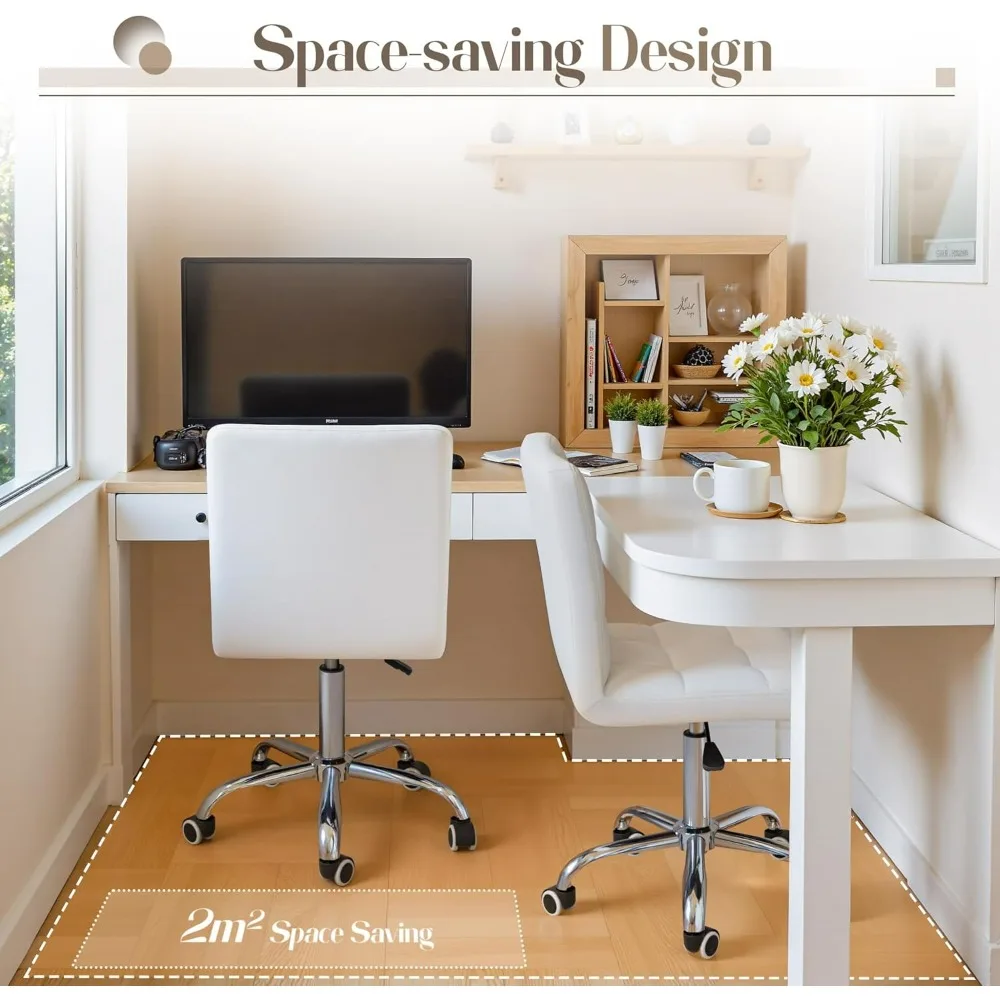 Mid-Back Office Task Chair, Ribbed PU Leather Executive Chair, Adjustable Comfortable Work Chair 360 Degree Swivel with Arms