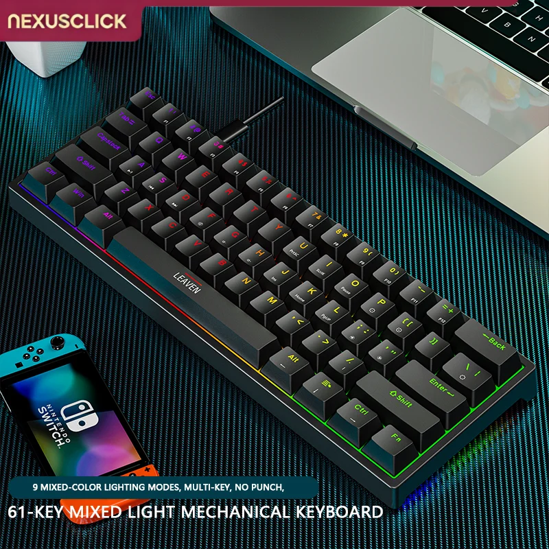 NexusClick K620 Mini Wired Mechanical Keyboard,61 Key Hot-Swap Custom Keyboard,Type-C Cable PBT Keycap Gaming Compurter Keyboard