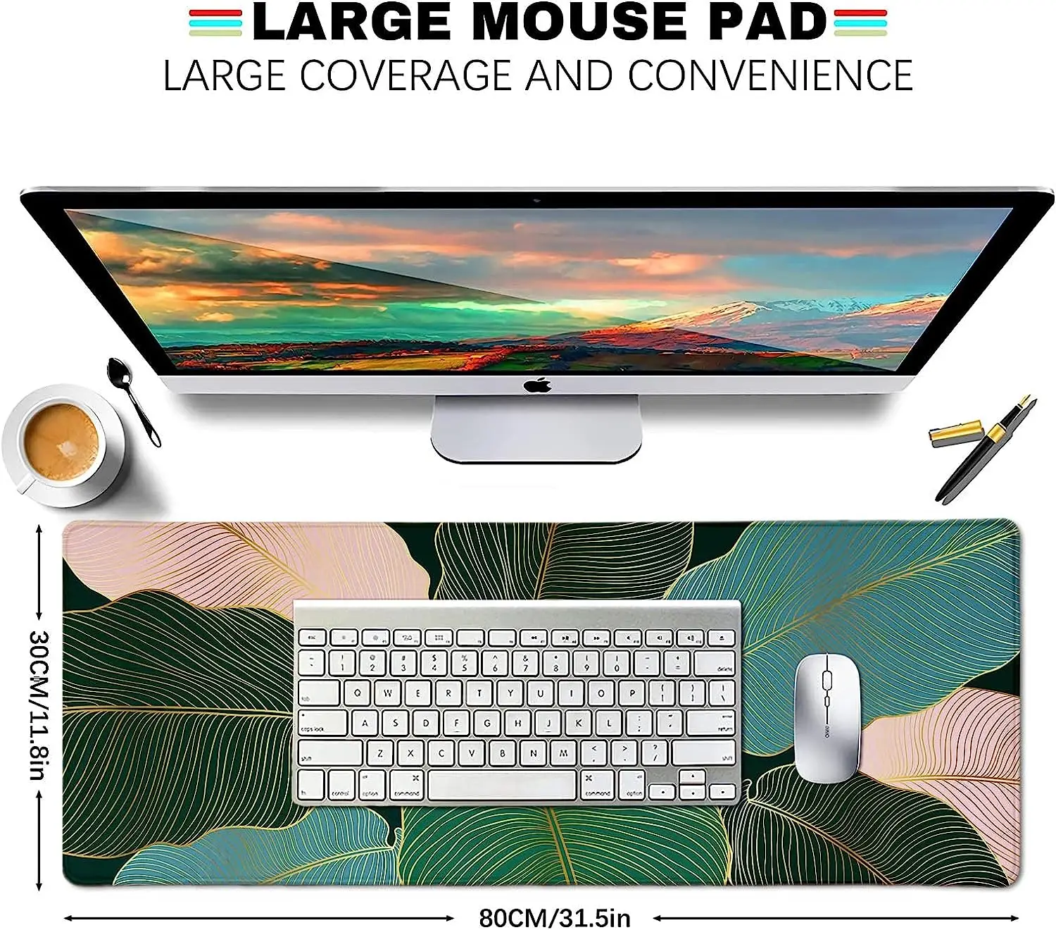 Large Anti-Slip Rubber Base Mousepad with Stitched Edges Extended Long Mice Pad for Computer Laptop Office 31.5 X 11.8 Inch