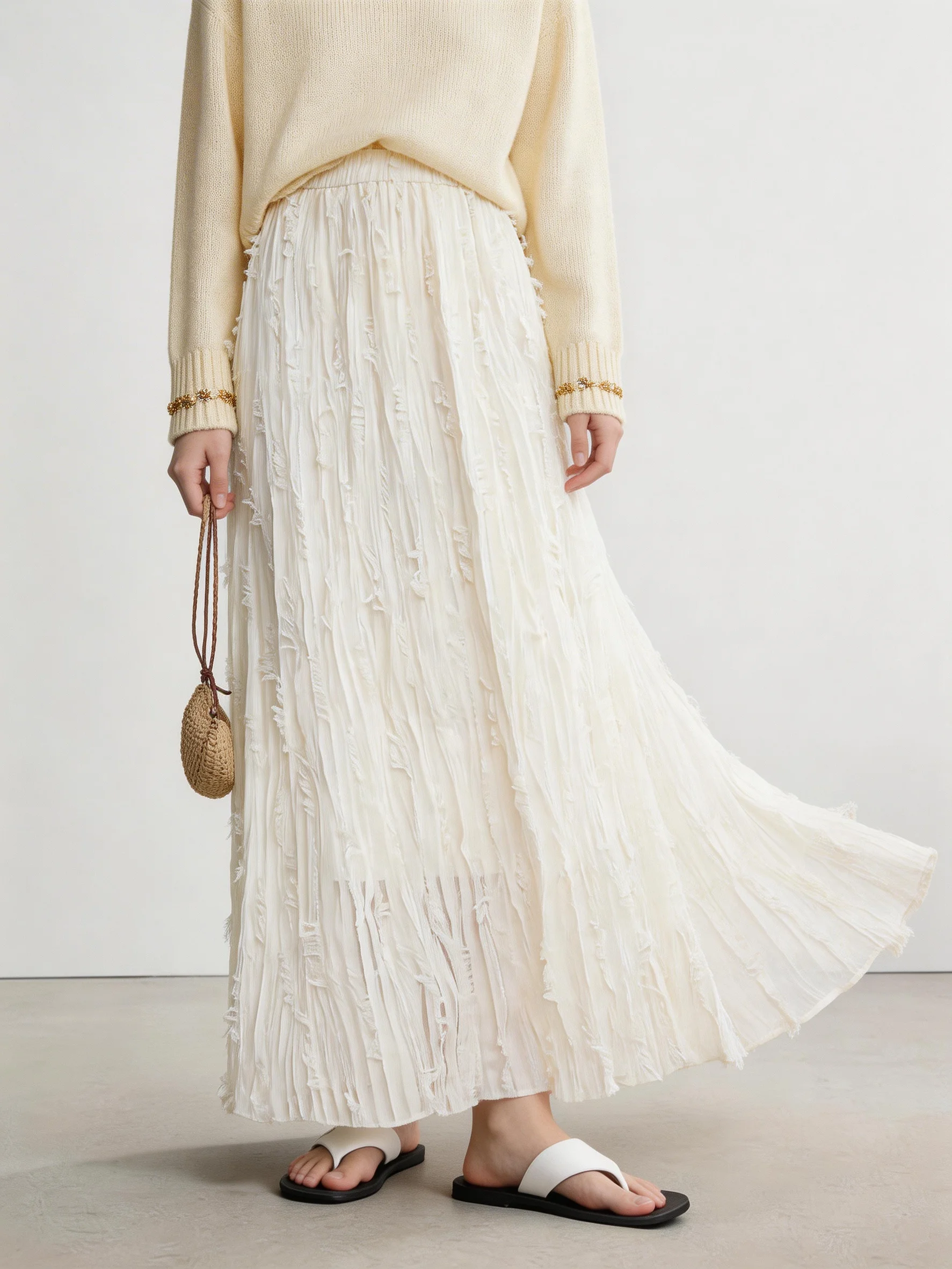 

Повседневная белая драпированная длинная юбка в стиле феи, женская, весна 2026, новая коллекция, асимметричная, с завышенной талией, А-силуэт