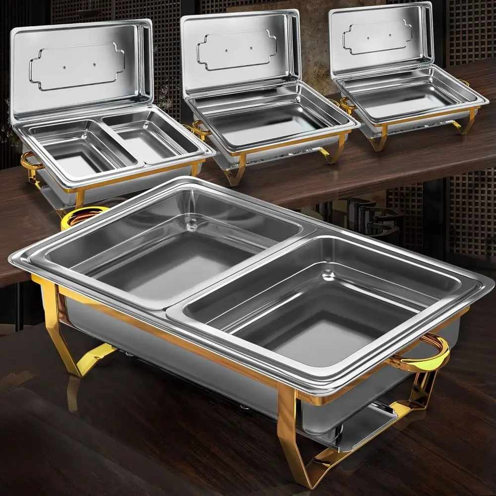 

4-Piece Buffet Chafing Dish Set, 9 Quart Capacity, Durable Gold Food Warmers for Parties