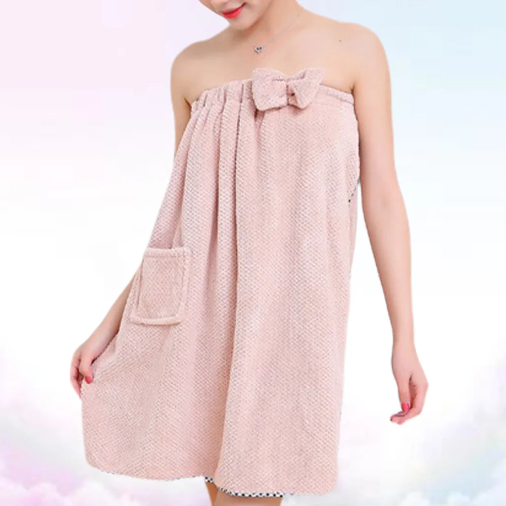 

1Pcs Strapless Bathrobe Soft Absorbent Lightweight Large Pink Adjustable Bowknot Decor Bathing Suit Ideal for Home Hotel Spa Use