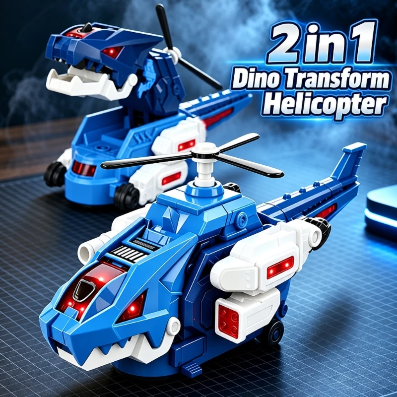 3-Form Transforming Helicopter Toy with Aircraft and Creature Forms, Powered Multidirectional Travel, Rotating Top Rotor, 15UB