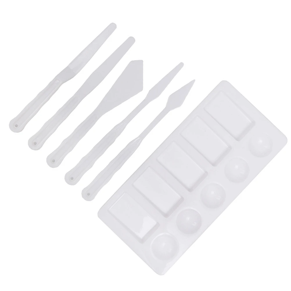

Oil Painting Tool Set Palette Knife Mixing Scraper Rectangle Paintbrush White Color Lightweight Storage Supplies