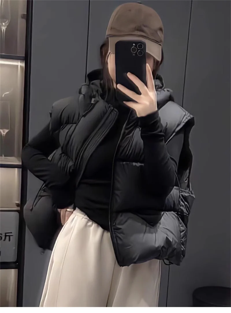 ZAROY Herbst-Winter-Damenjacken und -Westen, lässige Weste mit Kapuze, Reißverschlusstasche, warme Weste, Oberbekleidung, ärmellose Baumwolljacke, куртка – Detail 15