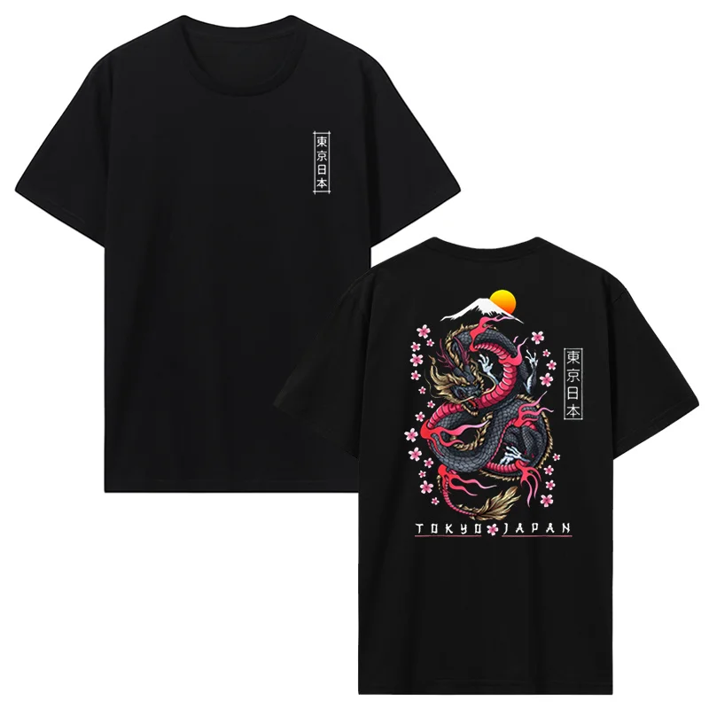 Camiseta japonesa do dragão do anime dos homens, camiseta legal da cultura, streetwear da gangue das flores de cerejeira, camiseta do dragão do algodão, roupa impressa traseira, presente