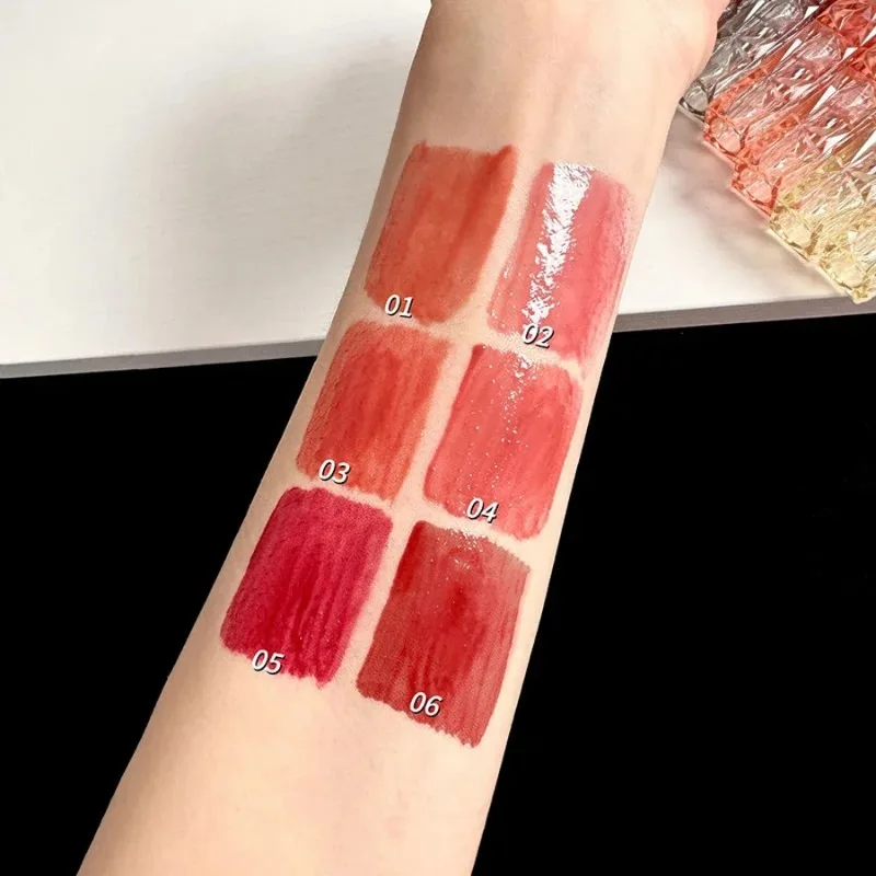 6 Farben Wasser Lippen glasur Spiegel Glanz natürliche dauerhafte feuchtigkeit spendende Feuchtigkeit nicht leicht zu entfernen Make-up flüssige Lippenstift Kosmetik