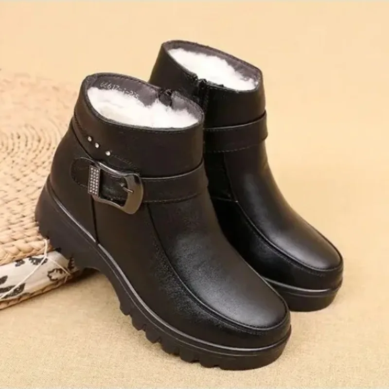

Thick Plush Warm Snow Boots Fashion Winter Genuine Leather Ankle Boots for Women Waterproof Non-slip Booties Botas Para Mujer