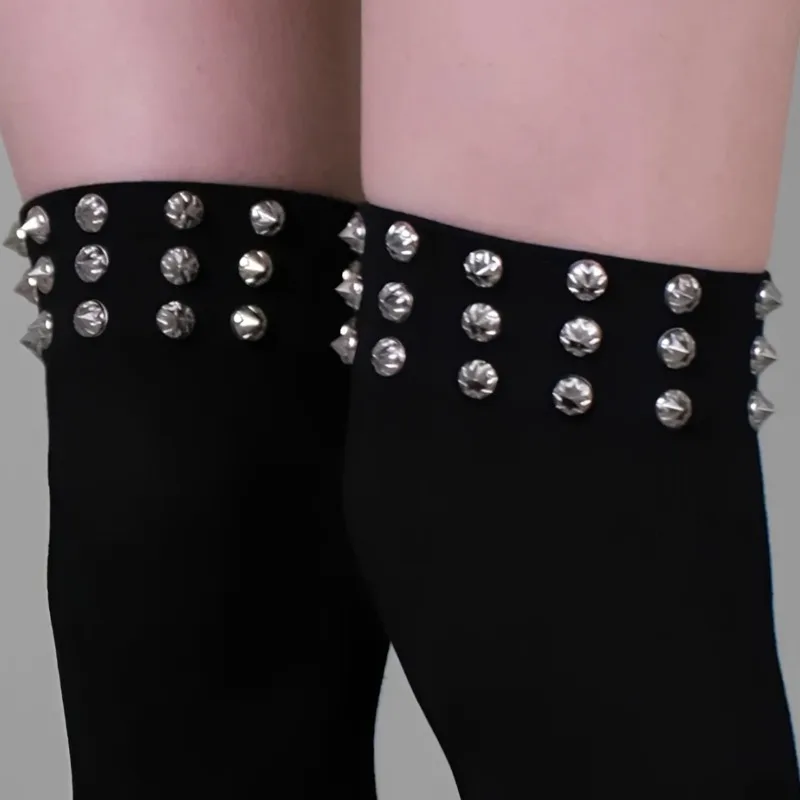 Sexy Punk Style Black Stockings with Rivets Long Tube Socks view 2