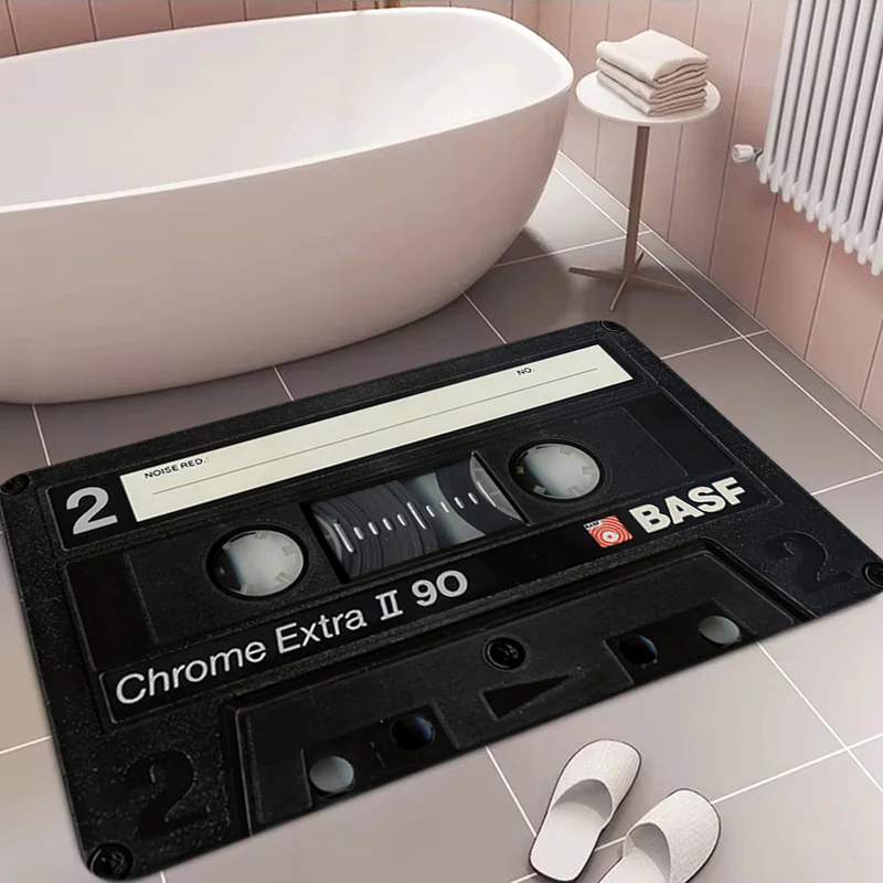 Retro Cassette Tape Pattern Door Mat Living Room Entrance Welcome Mat Bedroom Bathroom Non-slip Floor Mat Balcony Hallway Rugs