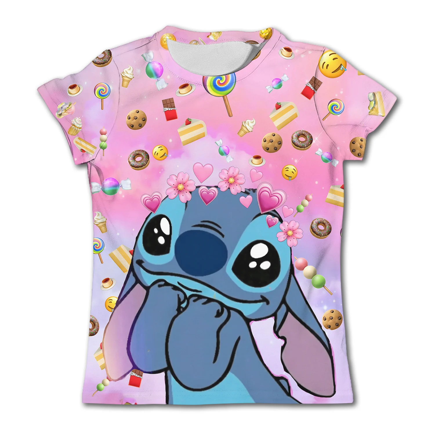 Camiseta stitch disney infantil, manga curta, tops de secagem rápida, roupas de desenhos animados casuais, menina e miúdos fofos, verão