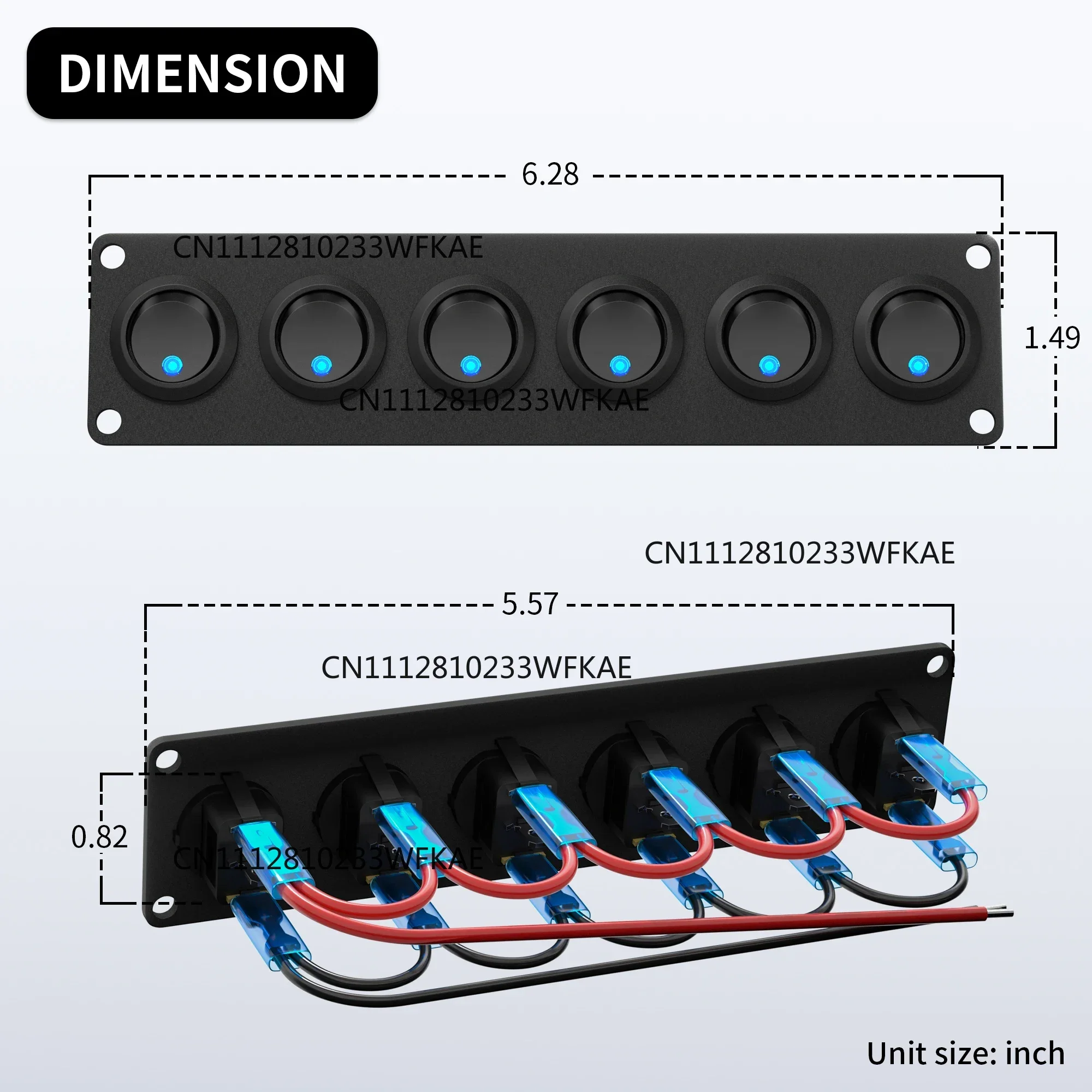DaierTek 6 Gang Switch Panel 12V Rocker LED Switch Panel 3 Pin 12 VDC 20A SPST On-Off Switch for Marine Boat Car Jeep UTV Truck
