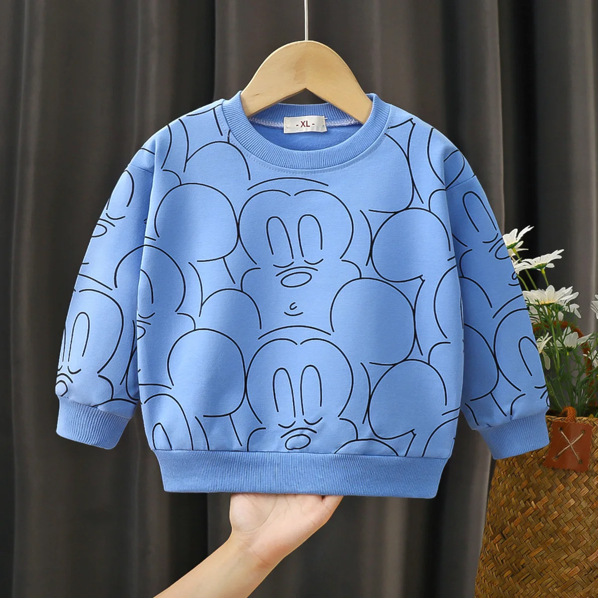 Disney Mickey Long Sleeve Sweatshirt Children's Clothes Tops Fashion Loose Crewneck Pullover Base Shirt For Girl Boy Autumn