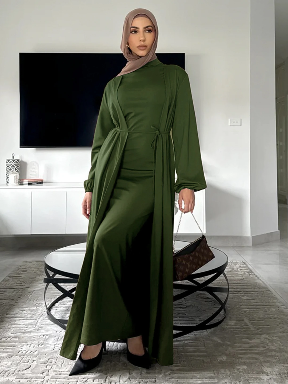 Skromna sukienka dla kobiet Abaya Cardigan 2-częściowy zestaw Długi szlafrok Ramadan Dubai Abayas Kaftan Eid Muslim Vestidos Jalabiya Dresses