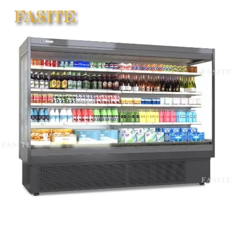 For Commercial Supermarket Air Curtain Fresh Keeping Cabinet Fruit Vegetable Beverage Display Freezer Refrigeration Equipment