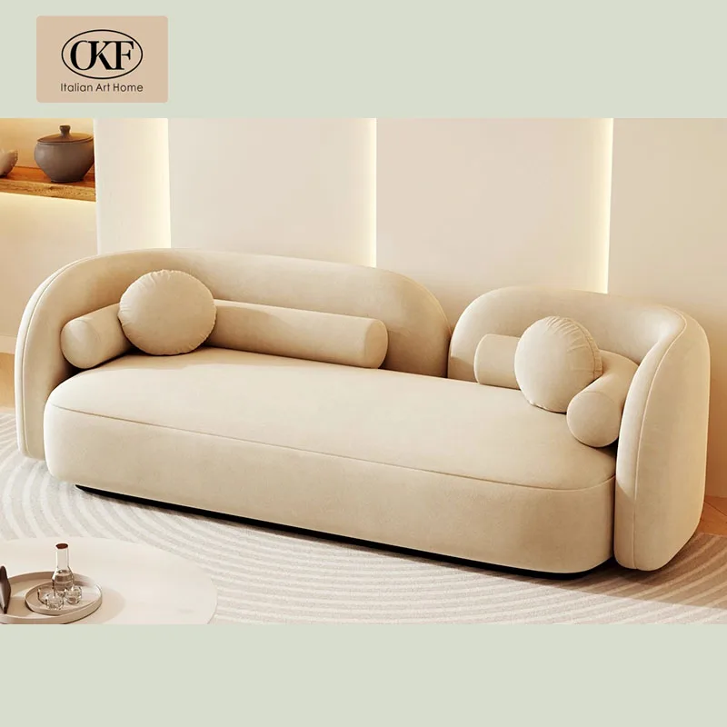 Italian Living Room Sofa Set in Modern Cashew Fruit Fabric