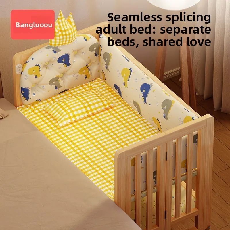 سرير أطفال من الخشب الصلب غير مطلي قابل للطي سرير كبير مهد أطفال متنقل متعدد الوظائف سرير أطفال حديثي الولادة