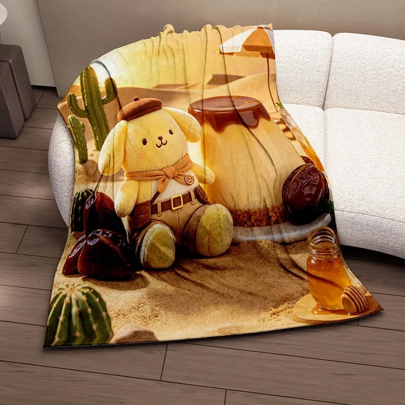 Cute 3D Printed Flannel Throw Blanket, Pompompurin Pudding Factory Cartoon, Light Cozy Blanket For Camping, Perfect Holiday Gift