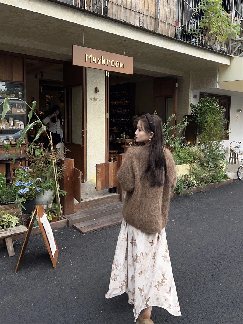 

Print Asymmetrical Velvet Skirt Commute Sle mid Waist Long Skirt Fem Faion Winter Collection