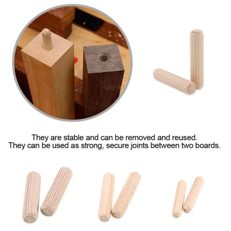 50pcs/pack Round Wooden Dowel Pins 6*40mm 8*40mm 10*40mm Cabinet Drawer Round Fluted DIY Woodworking for Dowel Jigs Drill