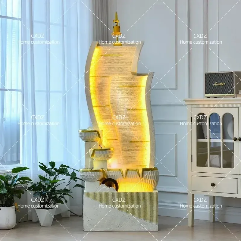 Indoor Outdoor Rockery Waterfall Fountain with Circulating Water Curtain Wall Feature for Living Room Office Club Courtyard