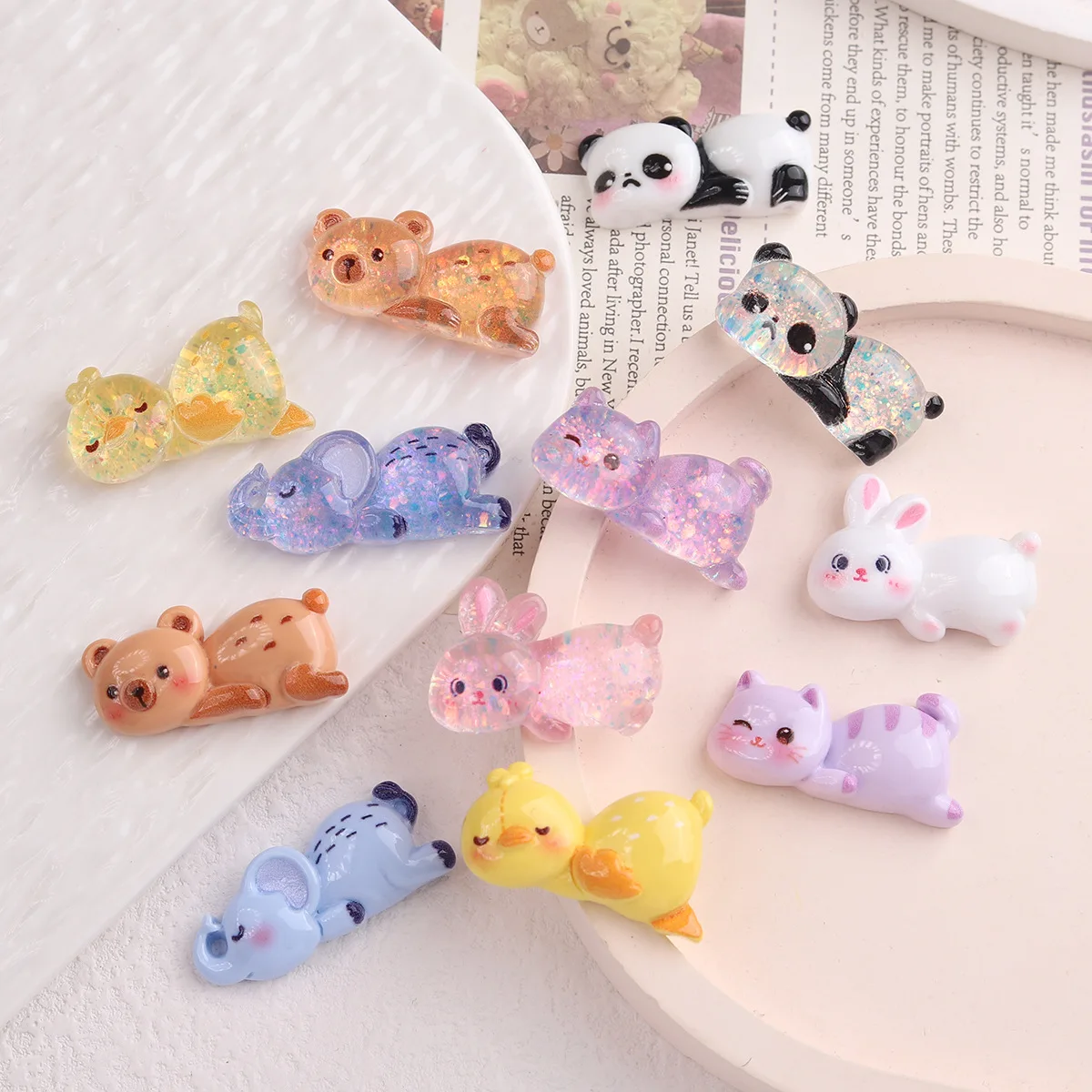 New Sleeping Baby Resin Animal Cabochon 10pcs Resin Flatbacks for DIY Decoration Accessories Wholesale Ornament Bulk Supplier