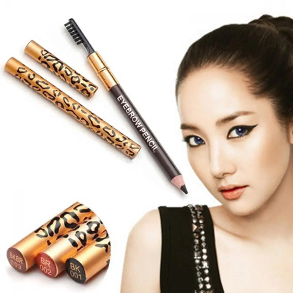 Long-Lasting Cosmetic Women Eyebrow Pencil Leopard Eyeliner Brush Makeup