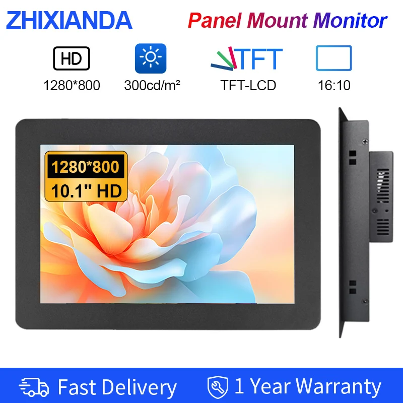 10.1 Inch 1280*800 Embedded Installation Industrial Touch Monitor LCD Display  VGA HDMI USB Resistive/Capacitive Touch Screen
