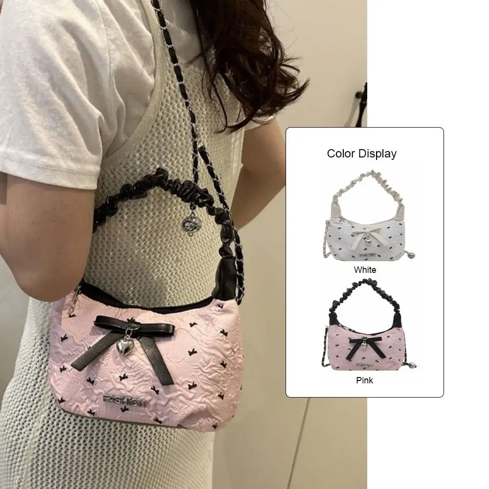 

Милая тканевая сумка через плечо с бантом Love Heart Y2K, сумка для подмышек на молнии, женская сумка-хобо из искусственной кожи