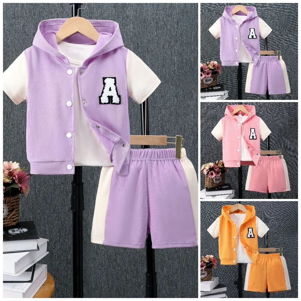 2024 Set Kids Boy/Girl Clothes Short Sleeve Baseball Jacket + Shorts 2 3 4 5 6 7 8 Years Old Summer Casual Letter Children Suit