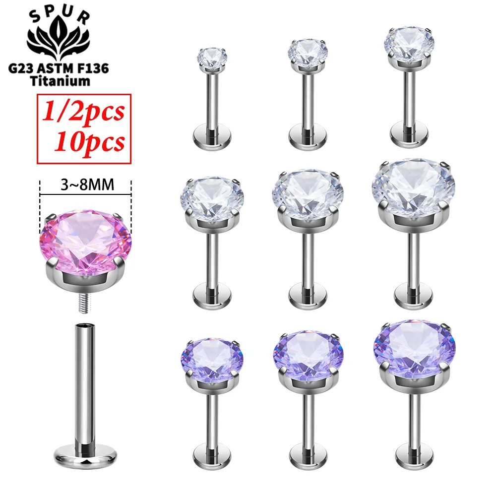 1/10pcs g23 טיטניום פירסינג חוט פנימי ארבעה טפרים התחתון 16 גרם 3/4/5/6/7/8 מ