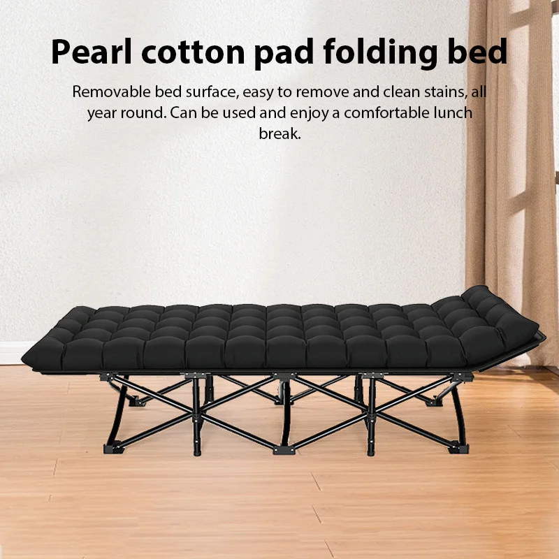 เตียงพับสำหรับตั้งแคมป์กลางแจ้ง เตียงพักกลางวันสำหรับคนเดียว ใช้ในออฟฟิศ พร้อมที่นอนนุ่ม เตียงพักผ่อนแบบพกพา เตียงนอนเล่นในสวน