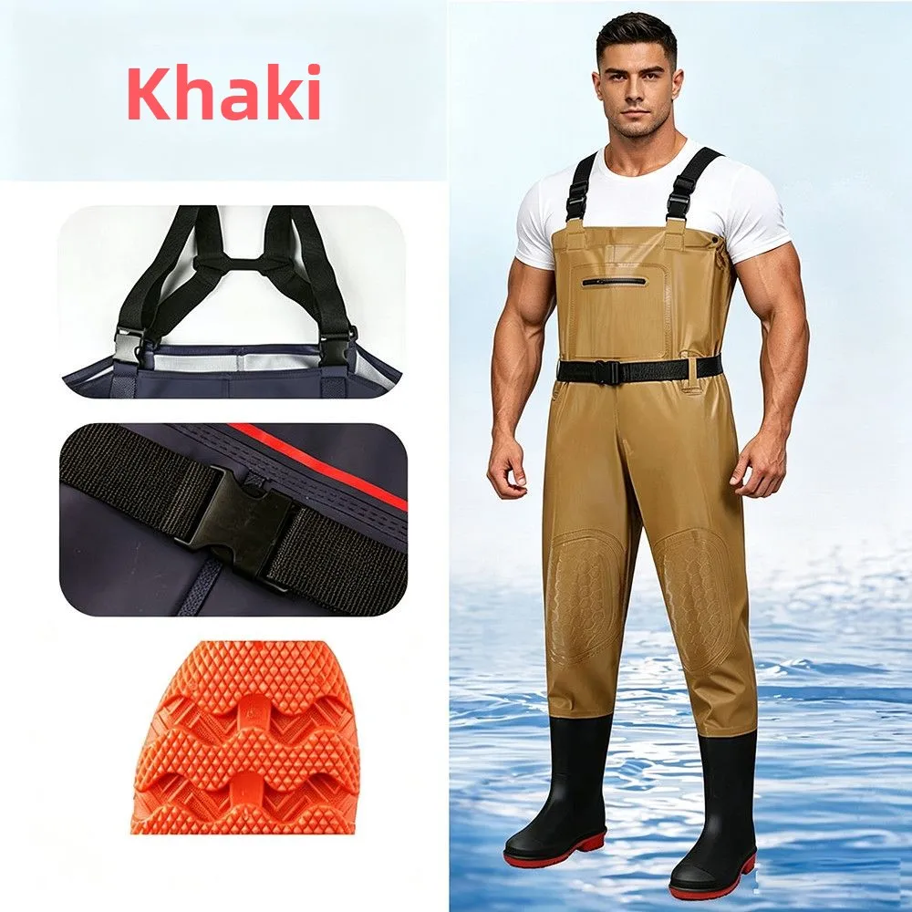 Thickened Overall Wading Pants with Boots Adult Sea Fishing Full Body PVC Polyester Fishing Gear Durable Wear Resistant