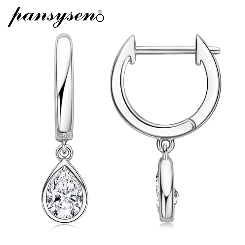 PANSYSEN Sparkling 925 Sterling Silver Pear Cut 0.5ct D Color Real Moissanite Drop Earrings for Women Wedding Engagement Jewelry